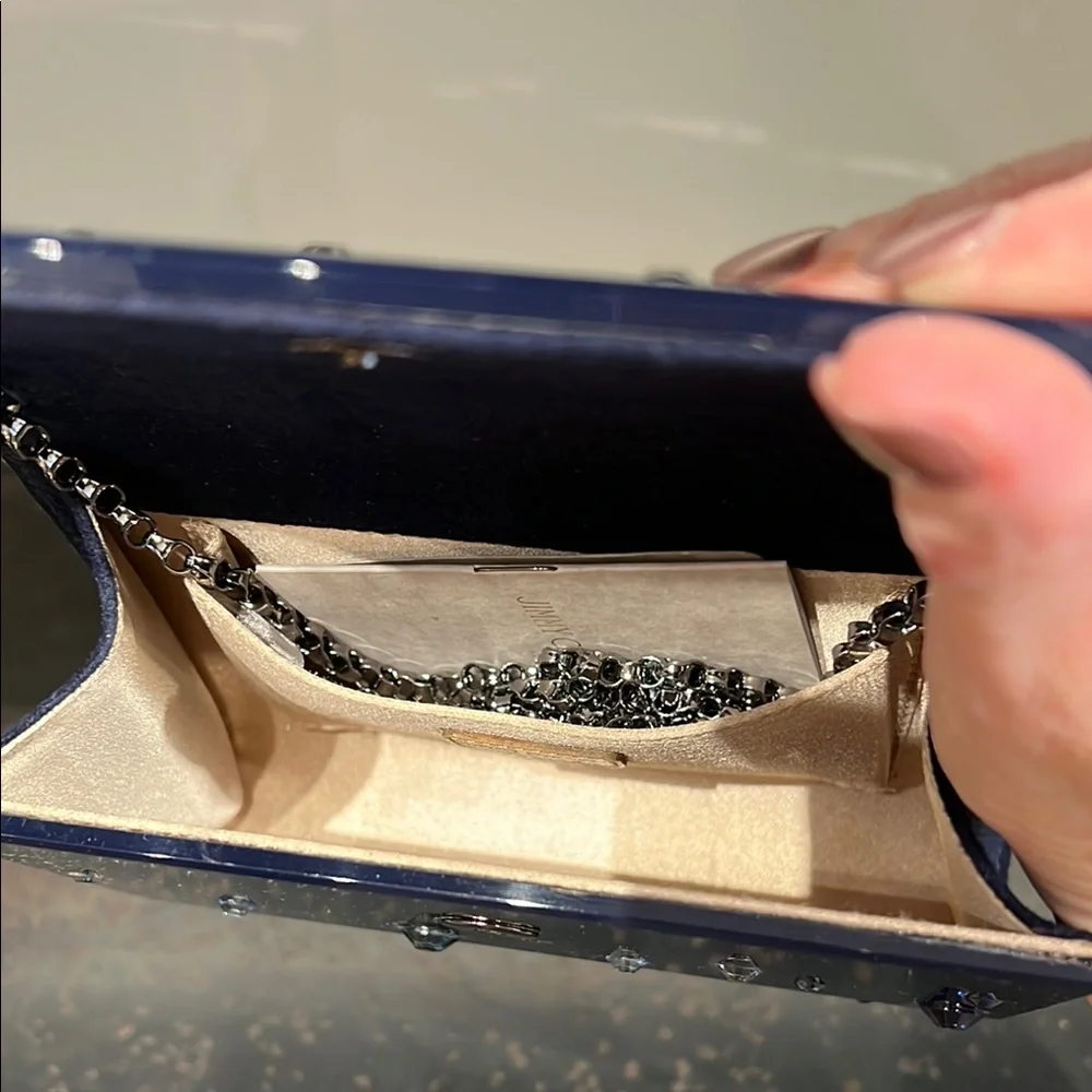 Jimmy Choo CANDY Navy Blue Clutch with Crystal Details - Picture 6 of 6
